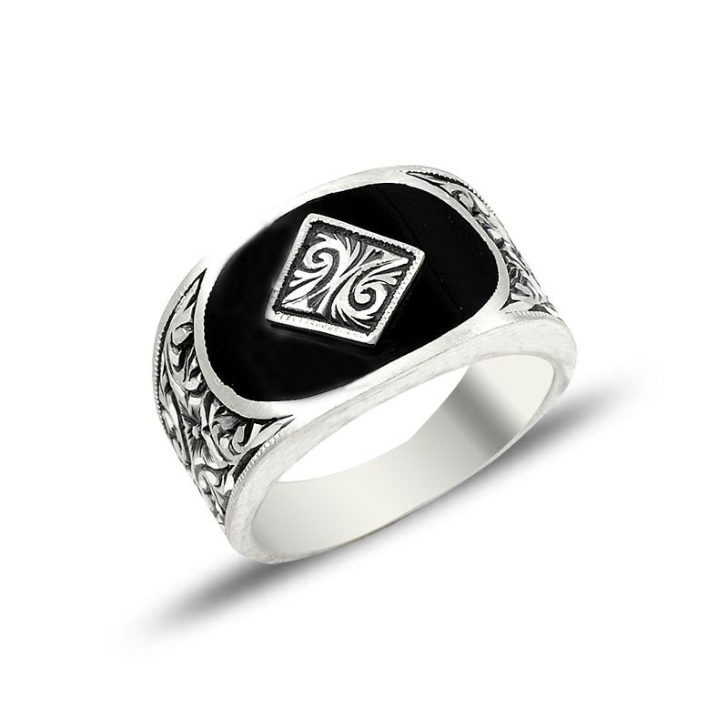 Beelo Silver 925K Gümüş Erzurum El işi Oniks Erkek Yüzük