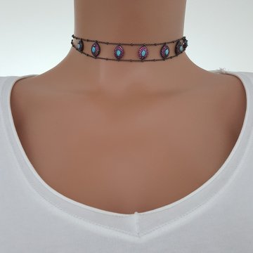 925K Gümüş Göz Taşlı Choker Kolye