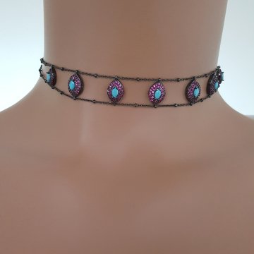 925K Gümüş Göz Taşlı Choker Kolye