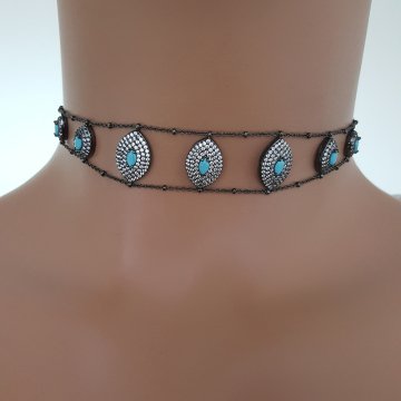 925K Gümüş Göz Taşlı Choker Kolye