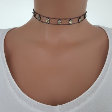 925K Gümüş Damla Taşlı Choker Kolye