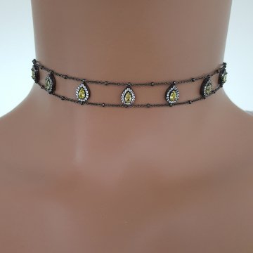 925K Gümüş Damla Taşlı Choker Kolye