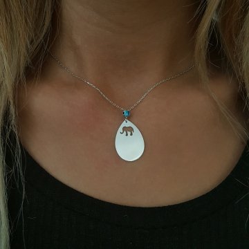 Beelo Silver Gümüş 925K Gümüş Plaka Fil Nazar Kolye