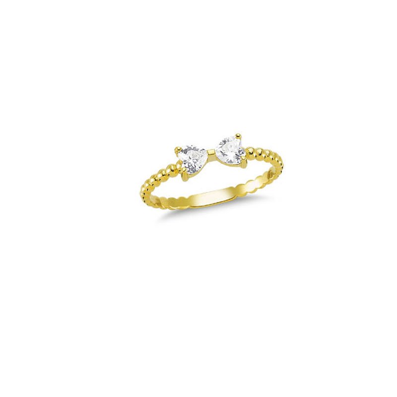Beelo Gold 14K Altın Taşlı İkili Kalpli Yüzül