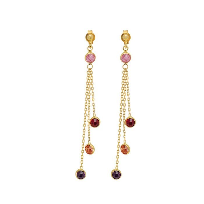 Beelo Gold 14K Altın Sallantı Renkli Taşlı Küpe