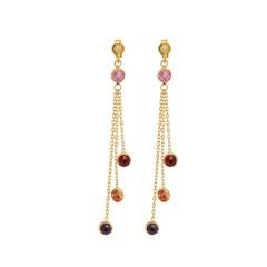 Beelo Gold 14K Altın Sallantı Renkli Taşlı Küpe