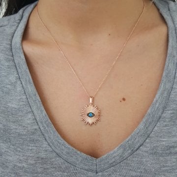 Beelo Silver 925K Gümüş Güneş Nazar  Kolye