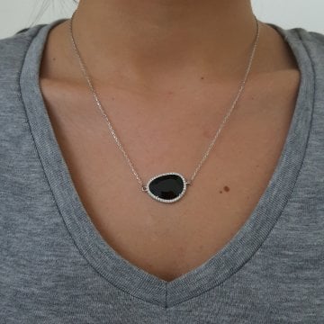 Beelo Silver 925K Gümüş Siyah Taşlı Kolye  Kolye