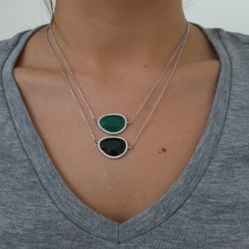 Beelo Silver 925K Gümüş Siyah Taşlı Kolye  Kolye