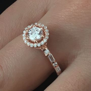 Beelo Silver  925K Gümüş Tek Taş Baget Yüzük