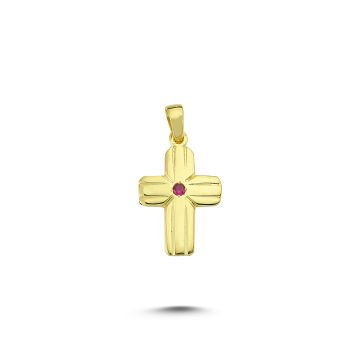 Beelo Gold 14K Altın Haç Taşlı  Kolye Ucu