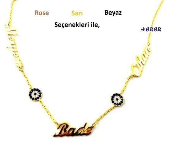 3 isimli nazar boncuklu gümüş kolye