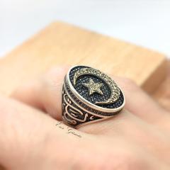 Onix taşlı ay yıldızlı erkek yüzüğü elt203f2