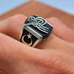 Gümüş tuğralı ayyıldzlı erkek yüzüğü elt0041