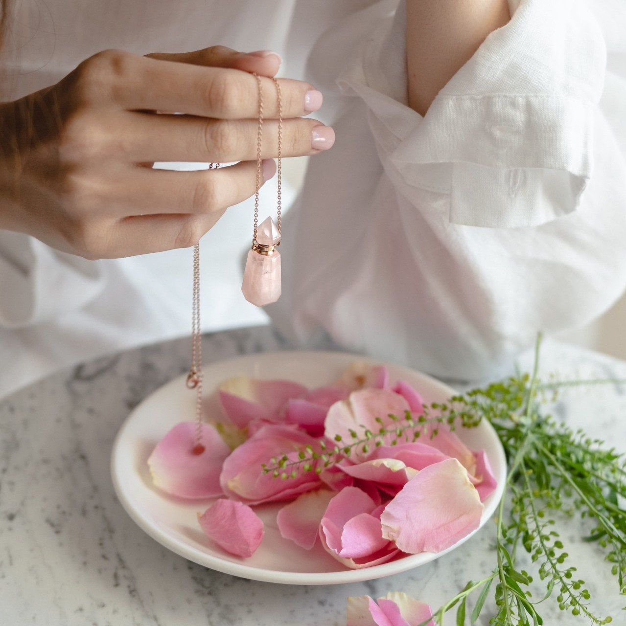 100% Pure Rose Essential Oil & Natural Stone Essential Oil Necklace