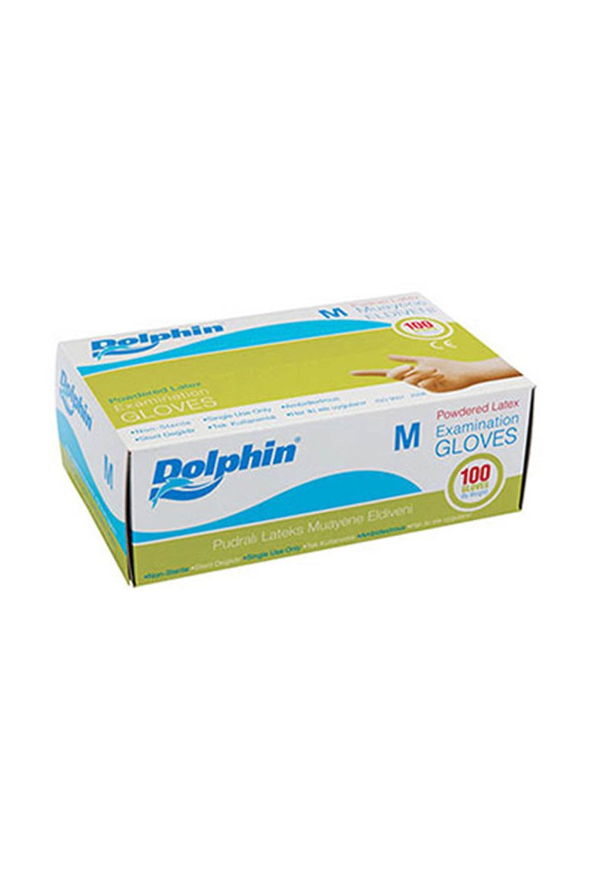 Dolphin Beyaz Lateks Eldiven Pudralı (M) 100'lü Paket