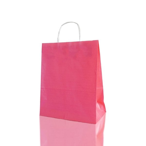 Pembe Burgu Saplı Orta Boy Kağıt Çanta 25x31x12 cm