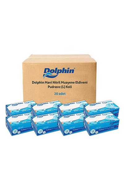 Dolphin Mavi Nitril Eldiven Pudrasız (L) 100lü Paket
