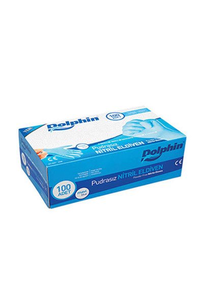 Dolphin Mavi Nitril Eldiven Pudrasız (L) 100lü Paket