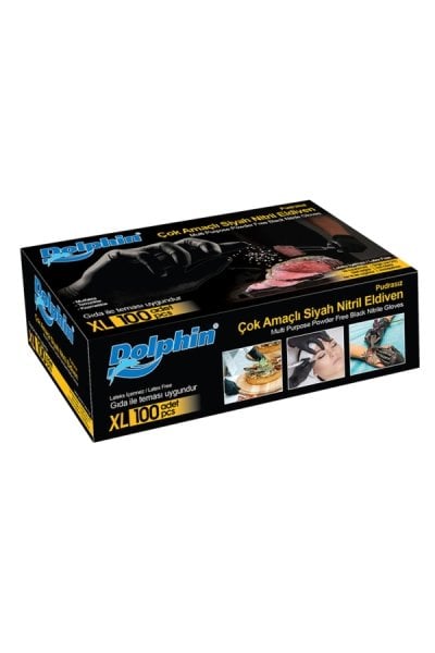 Dolphin Çok Amaçlı Siyah Nitril Eldiven (XL) 100lü (Gıdaya Uygun)