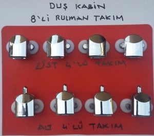 Cam Duş Kabin 8'li Tekerlek-Rulman Takımı (Krom-Plastik)