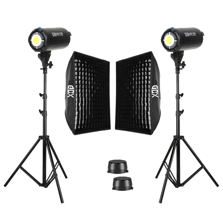 GDX HD-200W Led Video Işığı 2'li Full Set (80x120 Softbox + 260cm Işık Ayağı)