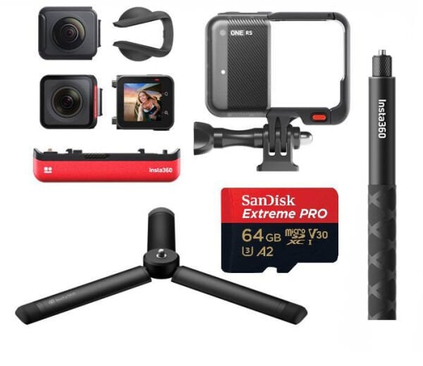 Insta360 ONE RS Twin Edition + Invisible Stick + All-Purpose Tripod + 64GB Hafıza Kartı