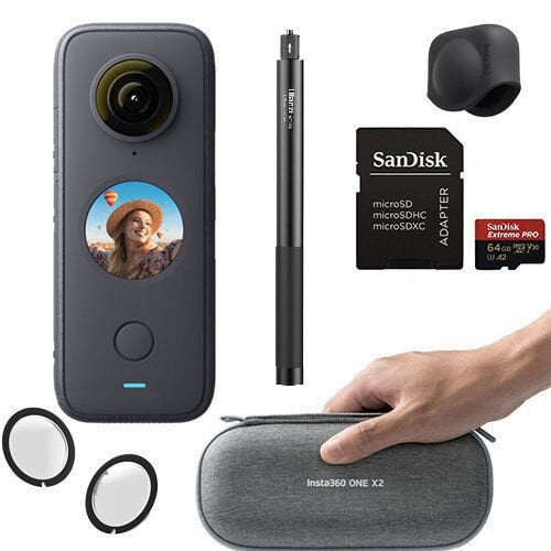 Insta360 One X2 + Invisible Stick + Lens Guard ve Cap + Sandisk 64gb Hafıza Kartı + Çanta