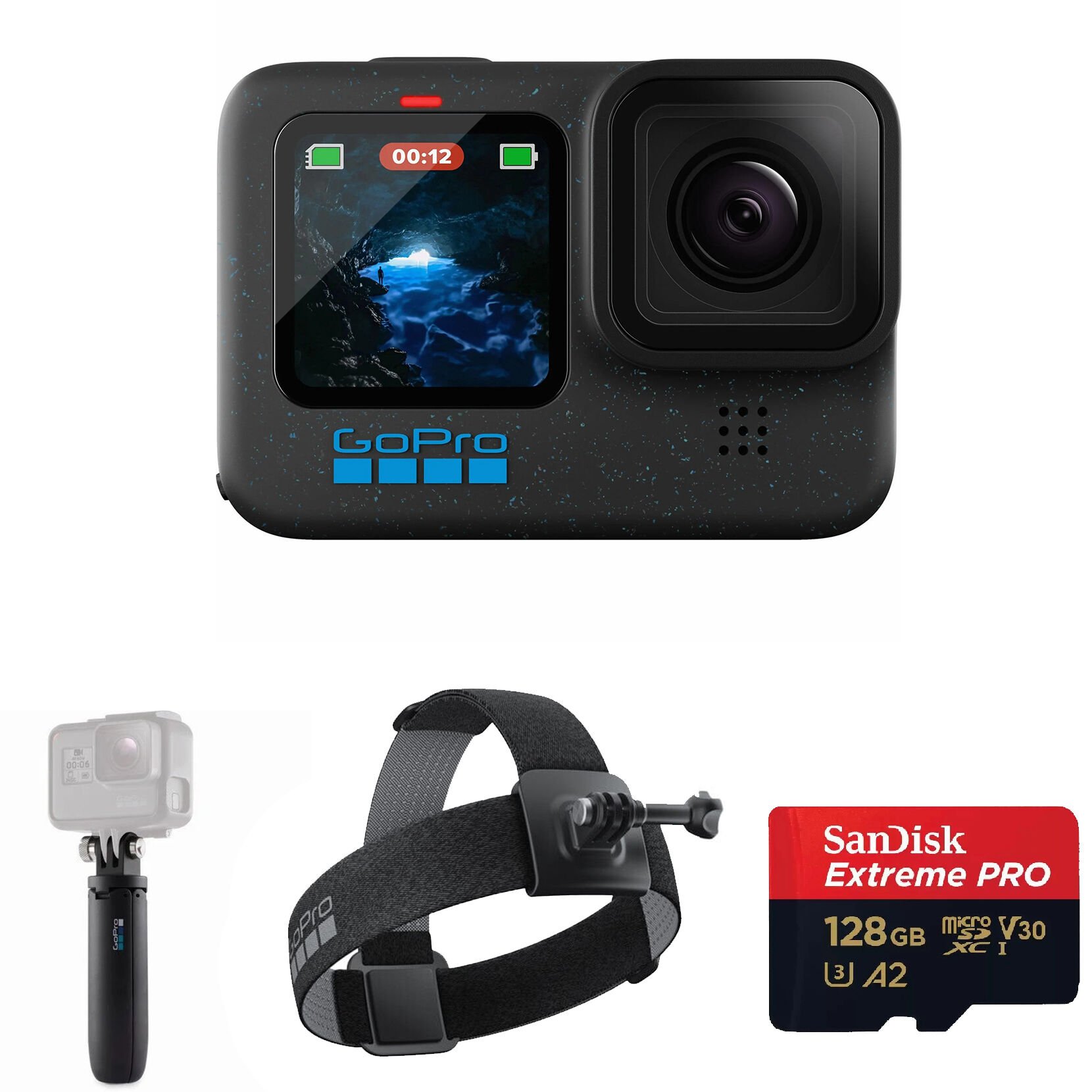 GoPro HERO 12 + Kafa Bandı + Tripod + Hafıza Kartı