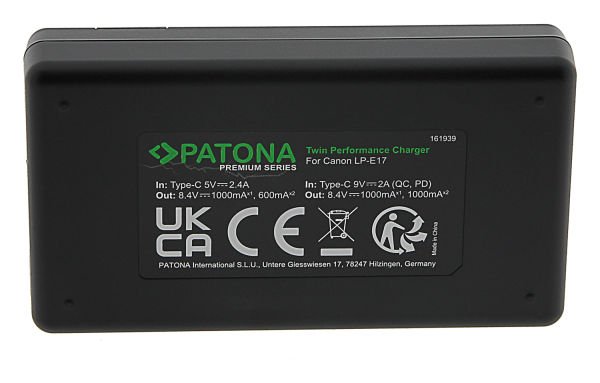Patona 161939 Premium Canon LP-E17 İkili Şarj Cihazı