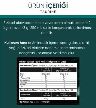 Onvita Nutrition Taurine Aminoasit, 3000 Mg
