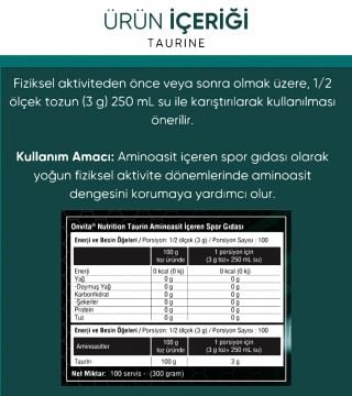 Onvita Nutrition Taurine Aminoasit, 3000 Mg 300 gr