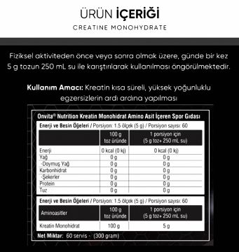 Onvita Nutrition Creatine Monohydrate 5000 Mg 300 gr