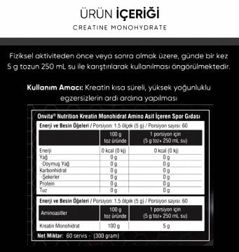 Onvita Nutrition Creatine Monohydrate 5000 Mg 300 gr