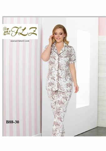 Flz 88-30 Kısa Kollu Battal Bayan Pijama Takımı