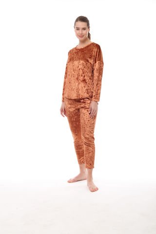 Pijadore 1503 Kadife Uzun Kollu Bayan Pijama Takım 4'lü
