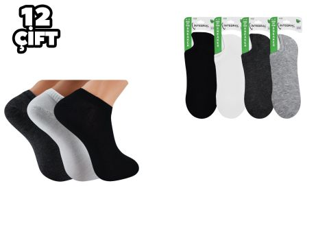 İntegral 004-Karışık Dikişsiz Erkek Bambu Sneakers Çorap 12'li