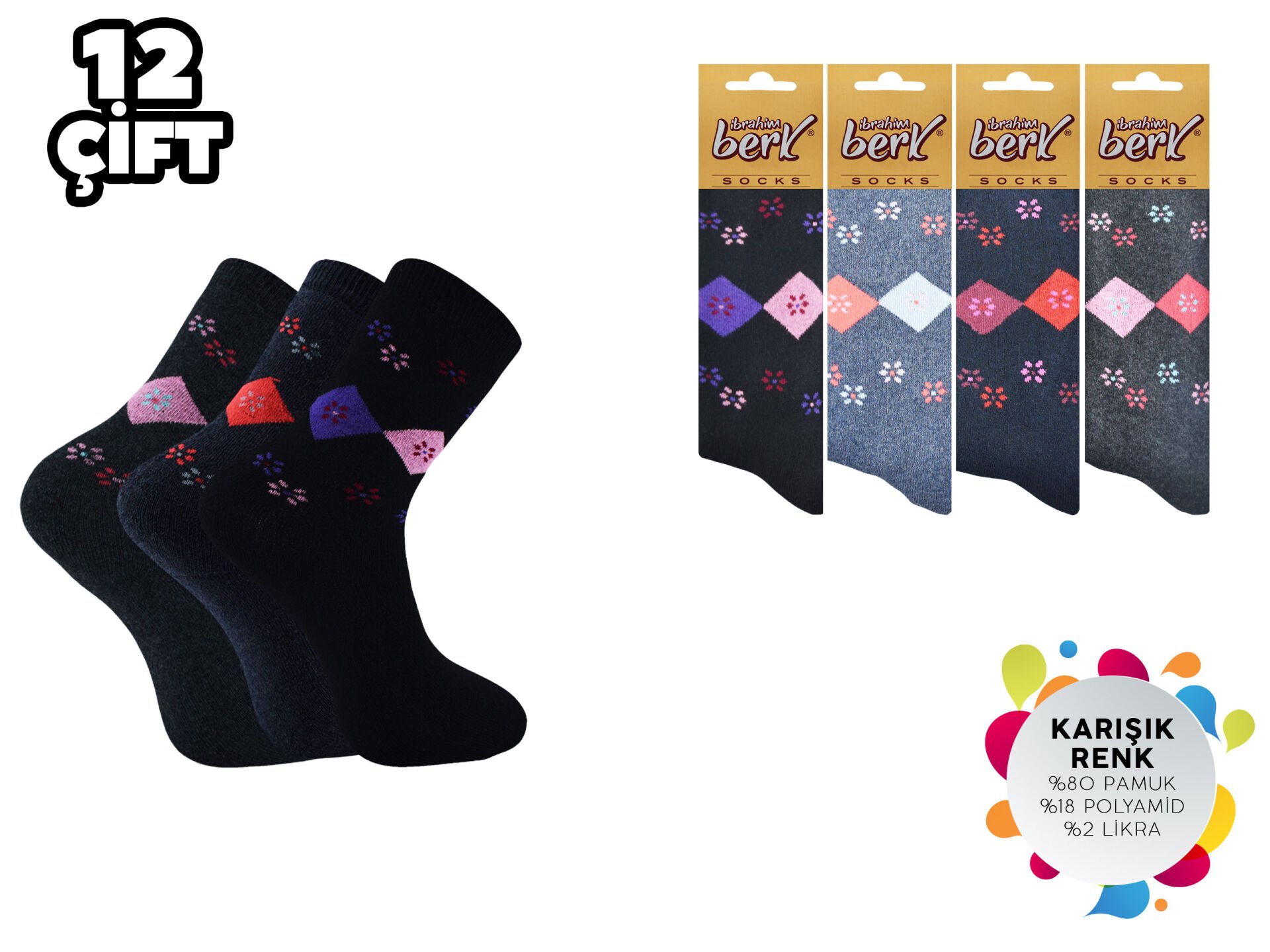 Berk 21-2 Bayan Kışlık Havlu Çorap 12'li