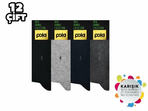 Pola 1000-3 Dört Mevsim Likralı Erkek Bambu Çorap 12'li