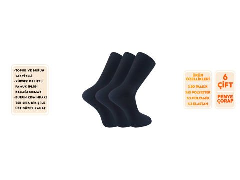 Şirin 7350-Siyah Ter Emici Dikişsiz Parfümlü Erkek Soket Çorap 6'lı