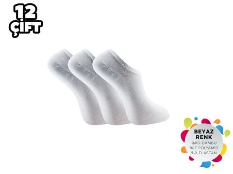 ADG 4001-Düz Beyaz Dikişsiz Erkek Bambu Sneaker Çorap 12'li