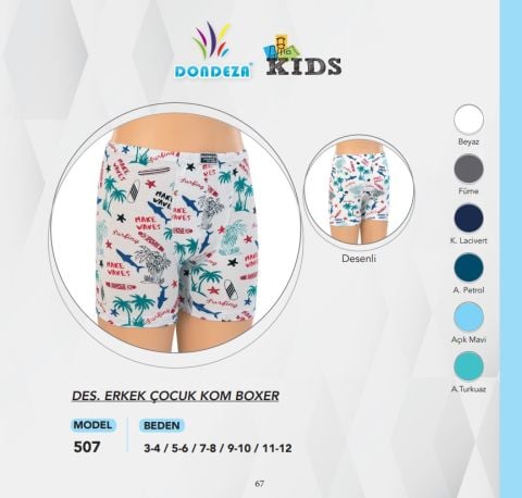 Dondeza 507 Erkek Çocuk Desenli Boxer 12'li