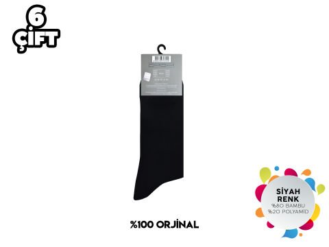 Pierre Cardin 834-Siyah Erkek Bambu Çorap 6'lı