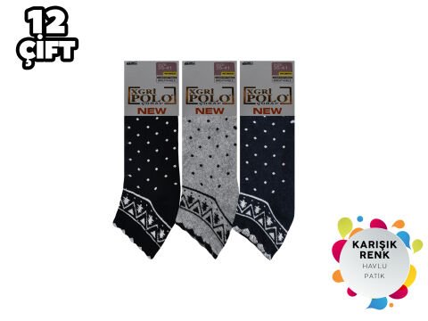 XGRİ POLO 82-4 Bayan Havlu Patik 12'li