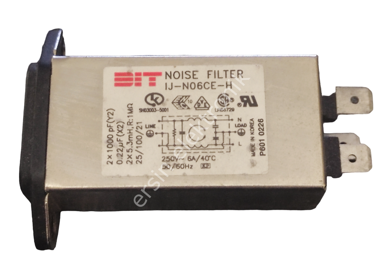 (6A) EMI FILTER (Gürültü Filtresi) IJ-N06CE-H ) 6A 250V Power Line Filter (uzunluk:60mm Genişlil:30mm Yükseklik:22mm)(kore malı)