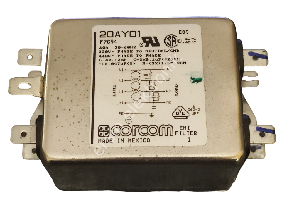(20A) EMİ FİLTER 20AY01 20A 250V Power Line Filter Orjinal (3 Fazlı) (CORCOM)