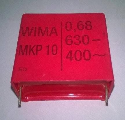 680nF 630V Polyester Kondansatör (27,5mm)  EVOX orjinal (Uzunluk 31mm,Kalınlık 13mm Yükseklik 24mm)
