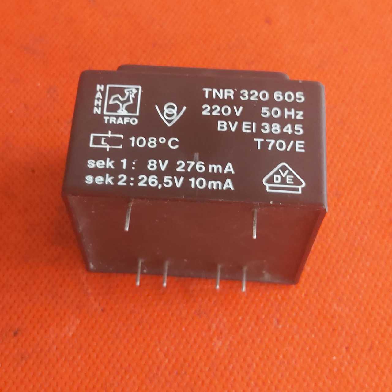 TNR 320 605 sek1: 8V 276mA sek.2 :26,5V 10mA  220V 50Hz Trafo (Alman Malı )