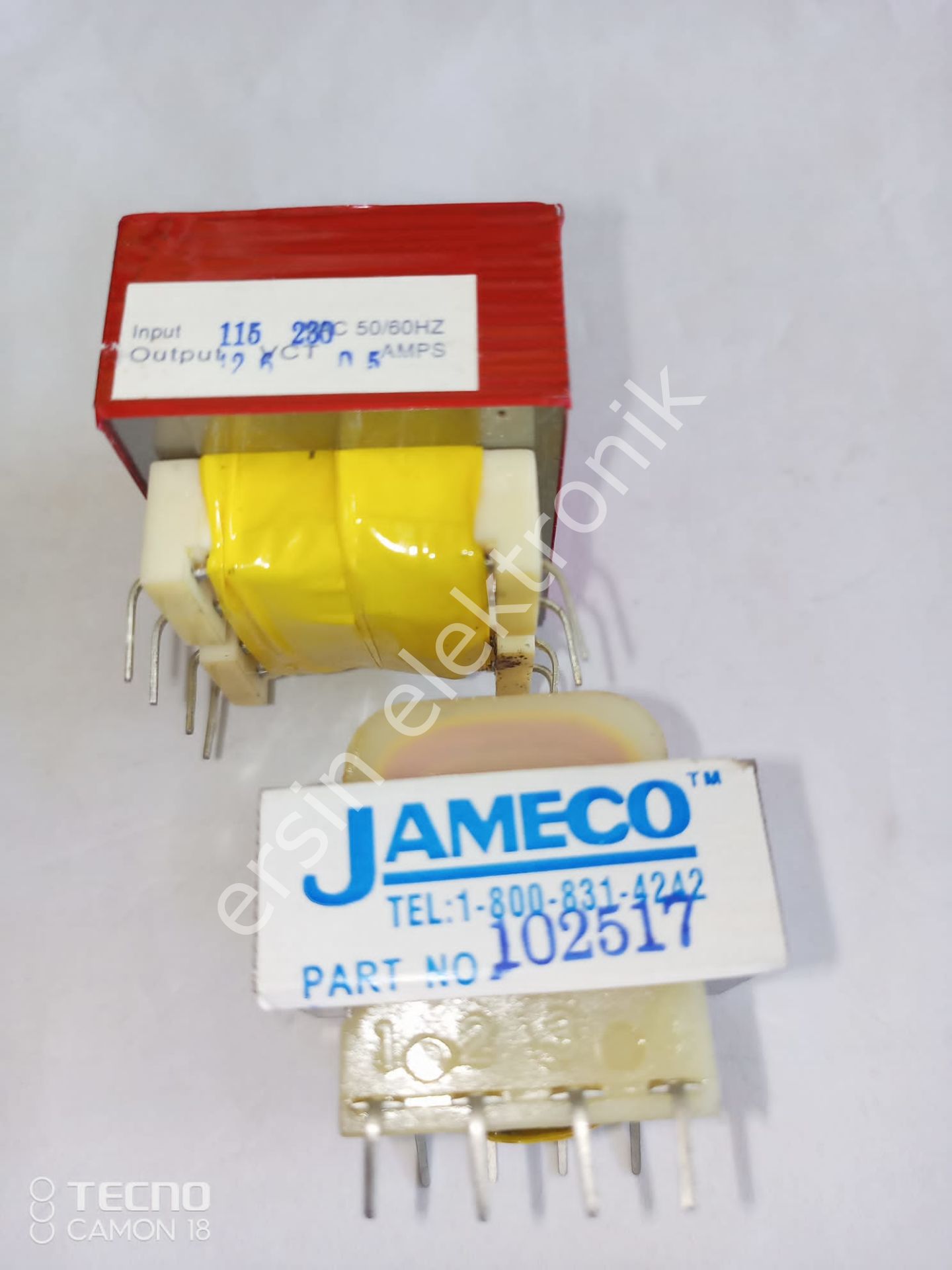 102517  İnput:115/230V  Output :12.6V  0.5A Trafo
