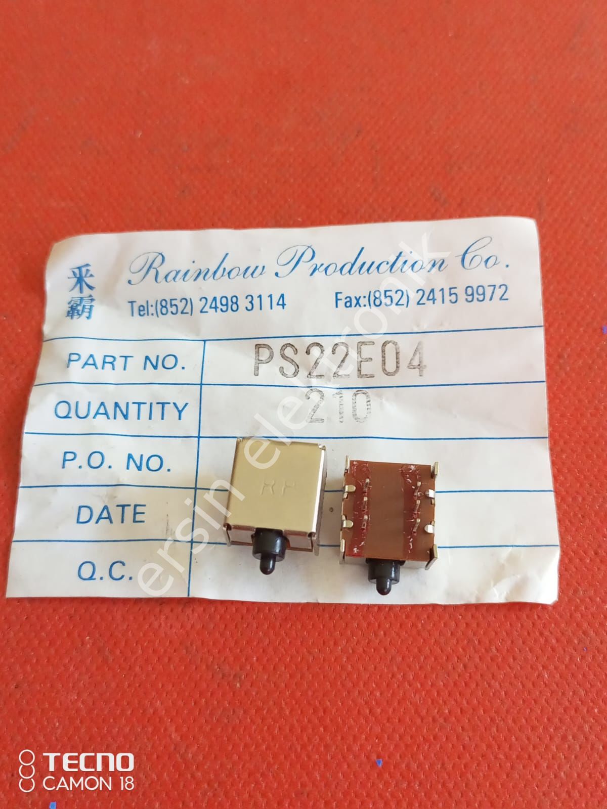 PS22E04  6 Pinli Tact Switch(Çift Kontak) Buton (boyu 16mm,Eni 11mm, Yükseklik 6mm)
